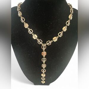 Charming Charlie Gold Geometric Lariat Y Necklace with Rhinestone Accents